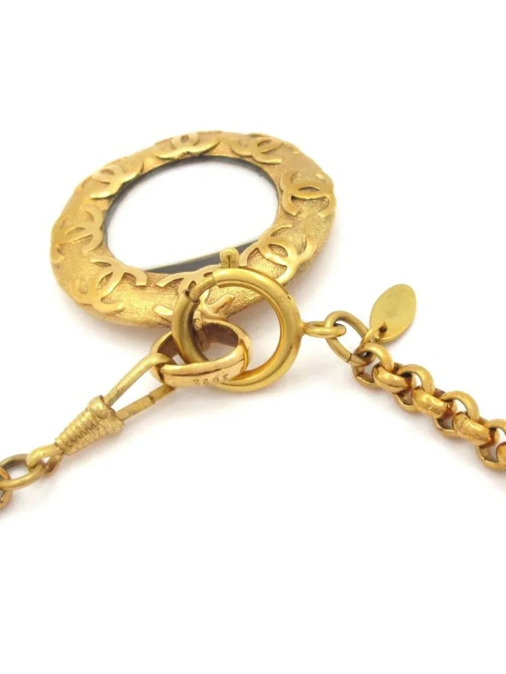 Chanel Necklace CC Logo Gold Clear Loupe